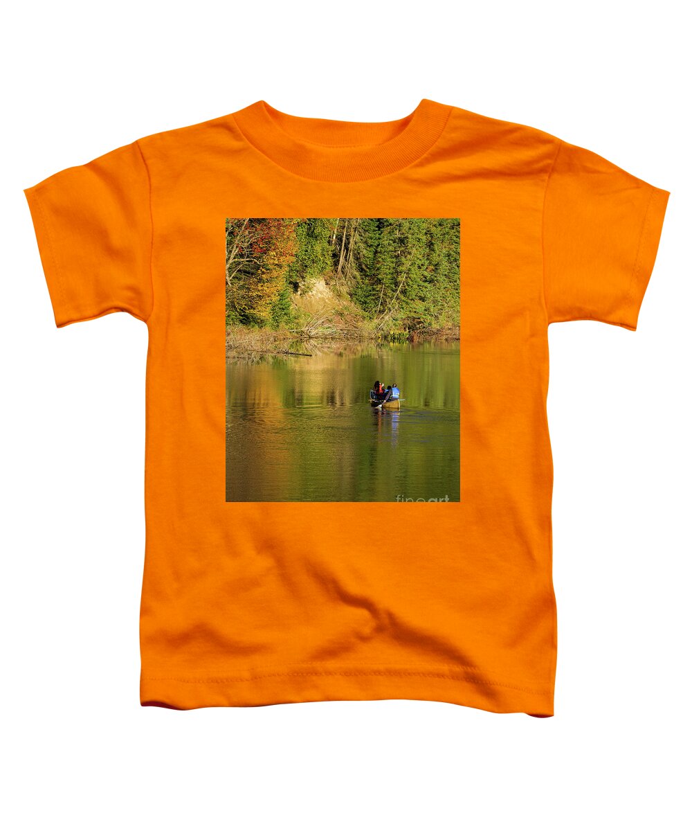 Canoe Toddler T-Shirt featuring the photograph Canoeing In Fall by Les Palenik
