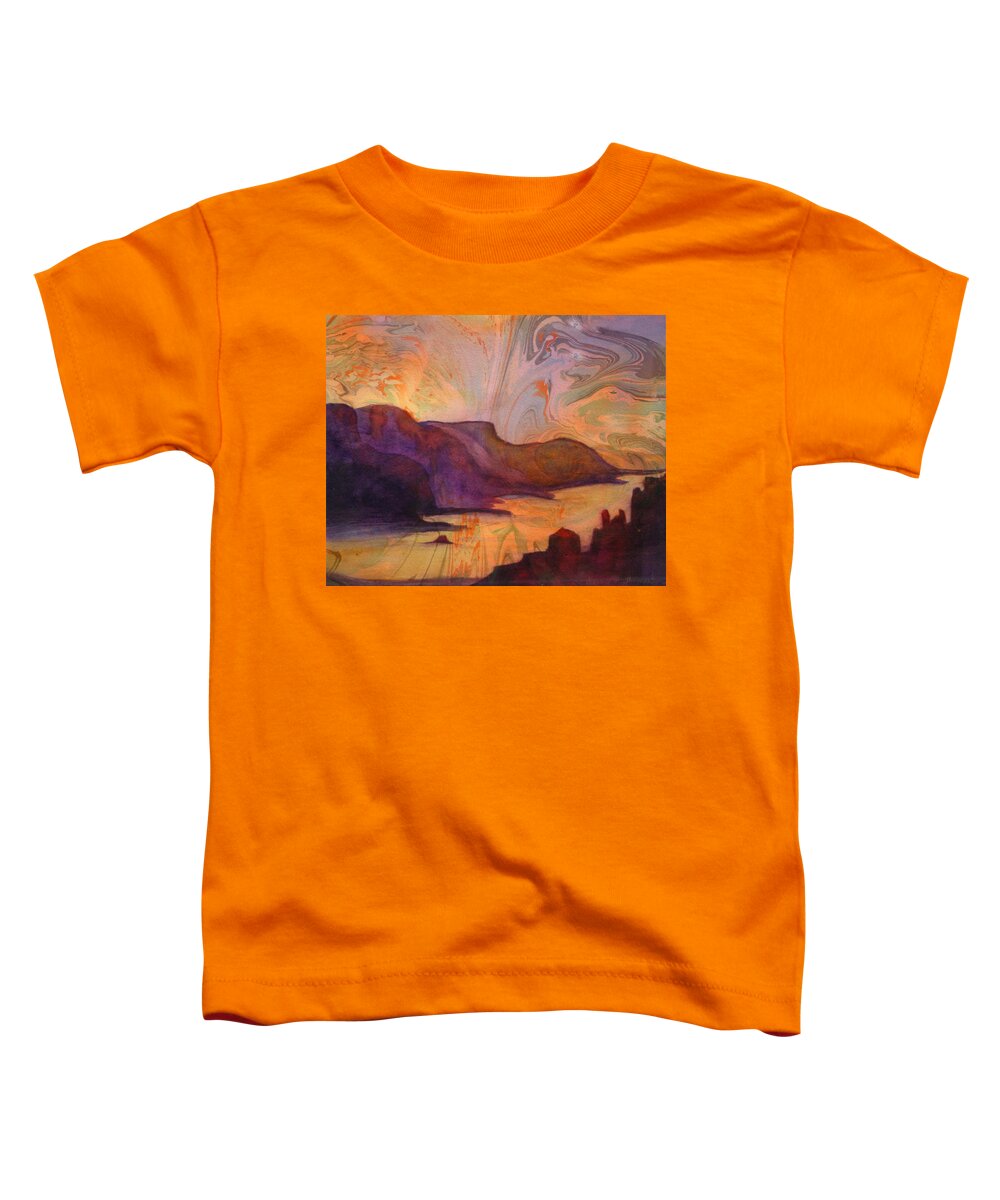 Oregon Toddler T-Shirt featuring the painting Columbia Gorge on Marbled paper by Denice Palanuk Wilson