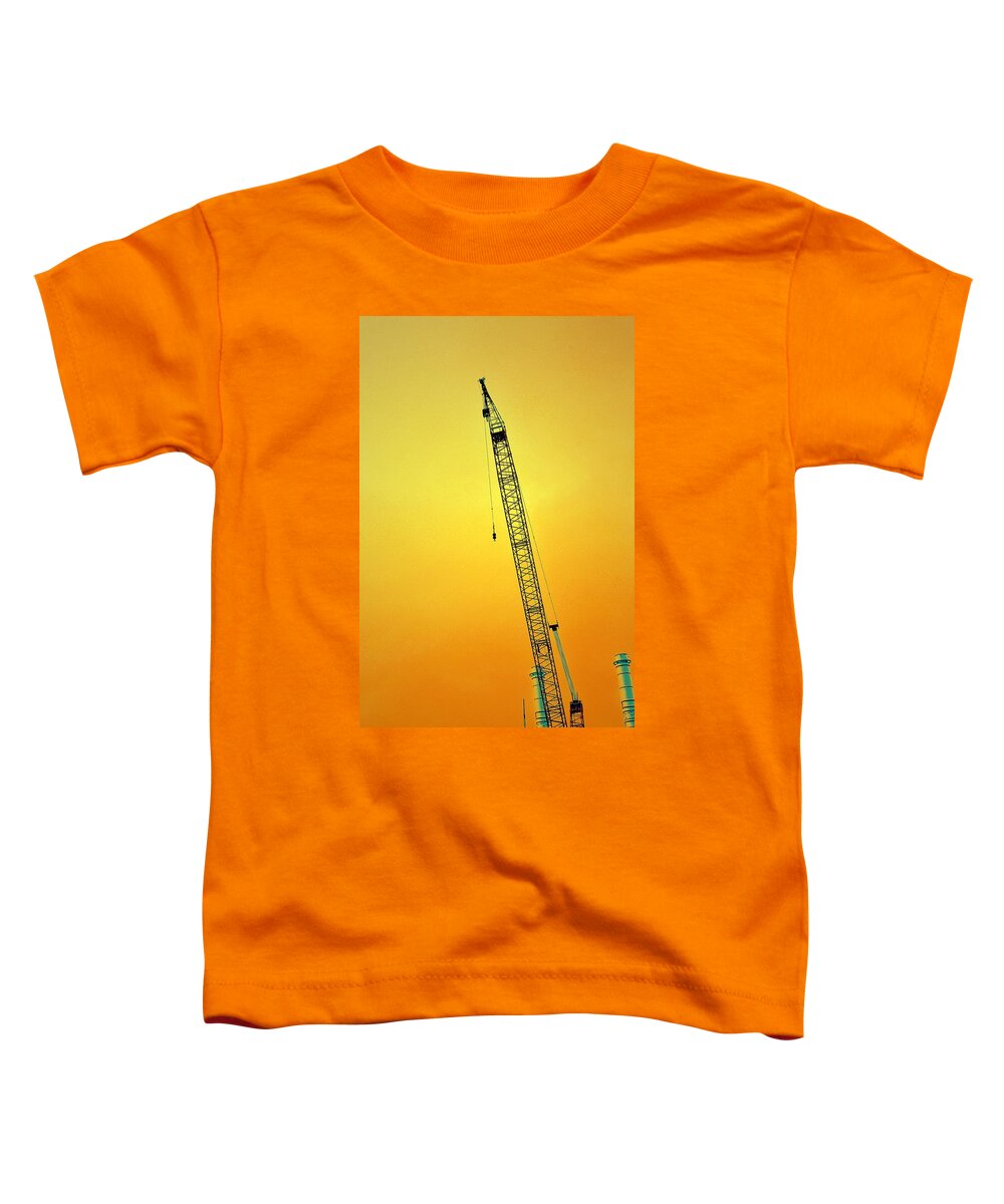 Crane Toddler T-Shirt featuring the photograph Crane with Towers by Michelle Calkins