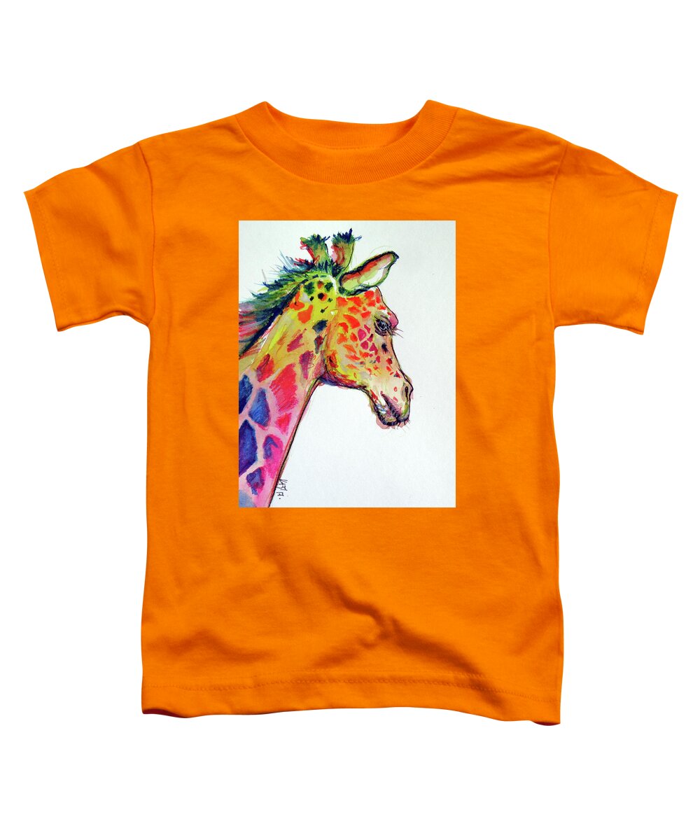 Giraffe Toddler T-Shirt featuring the painting Cute colorful giraffe by Kovacs Anna Brigitta