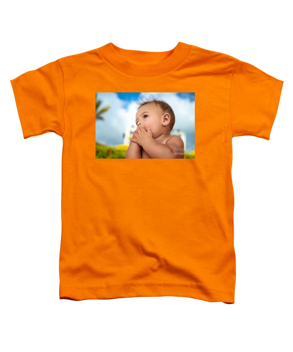 Adorable Toddler T-Shirt featuring the photograph Cute little baby outdoors by Anna Om