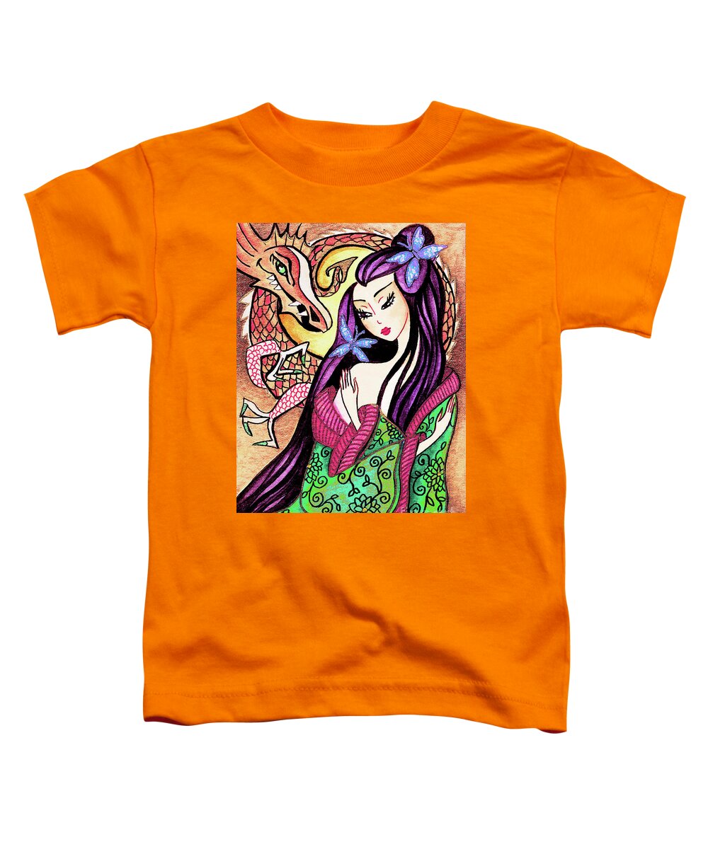 Asian Woman Toddler T-Shirt featuring the painting Dragon Geisha by Eva Campbell