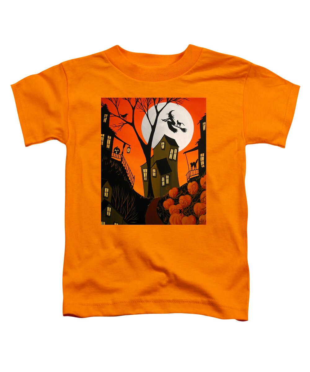 Art Toddler T-Shirt featuring the painting Eerie Evening - Halloween witch art by Debbie Criswell