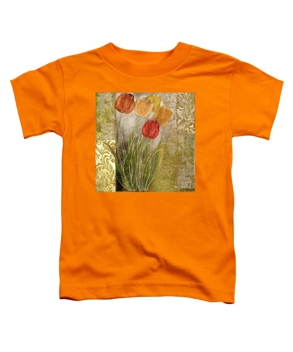Red Tulips Toddler T-Shirt featuring the painting Emily Damask Tulips III by Mindy Sommers