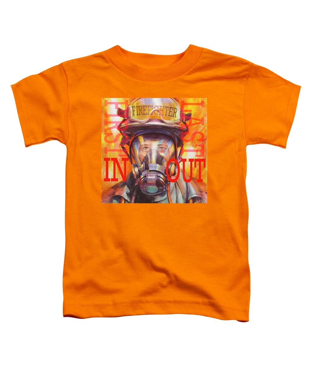 Firefighter Toddler T-Shirt featuring the painting Firefighter by Steve Henderson