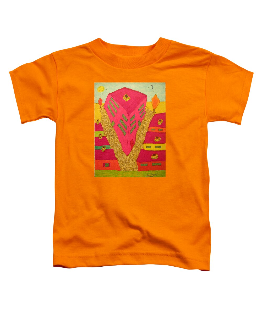 City Toddler T-Shirt featuring the painting Flat Iron Bldg by Lew Hagood