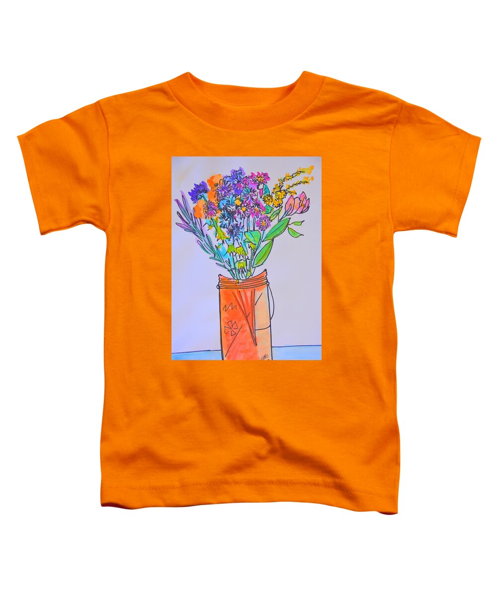 Flowers Toddler T-Shirt featuring the photograph Flowers in an orange mason jar by Julia Malakoff