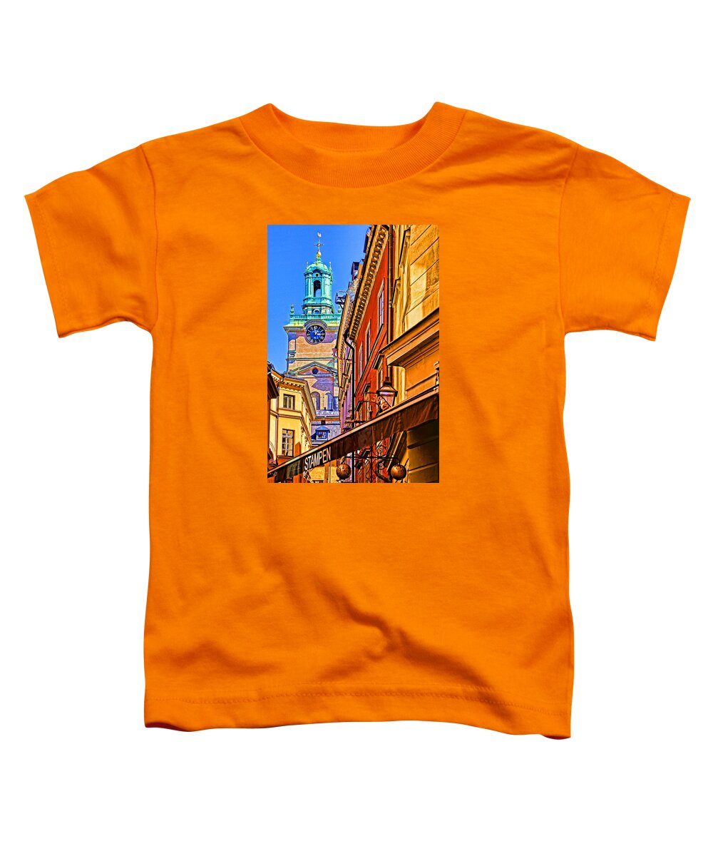 Europe Toddler T-Shirt featuring the photograph Gamla Stan Clocktower by Dennis Cox