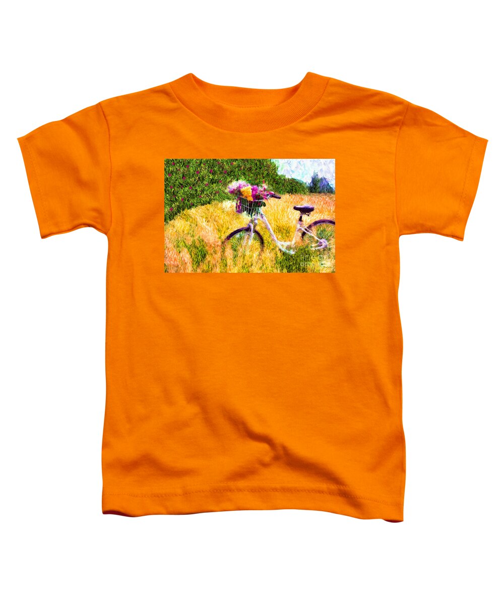 Bicycle Toddler T-Shirt featuring the painting Garden Bicycle Print by Tina LeCour