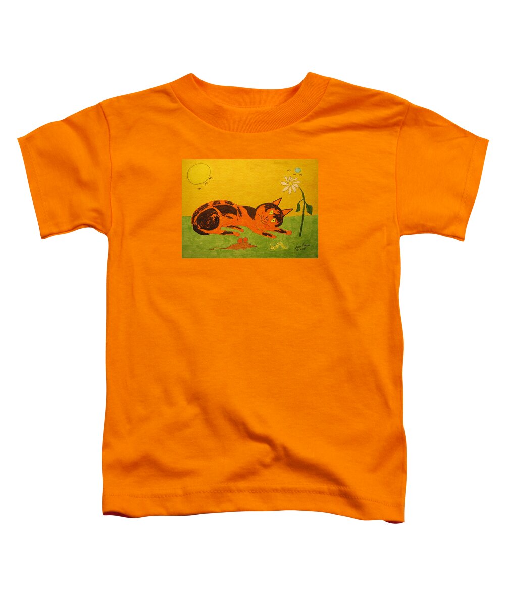 Hagood Toddler T-Shirt featuring the painting Golden cat reclining by Lew Hagood