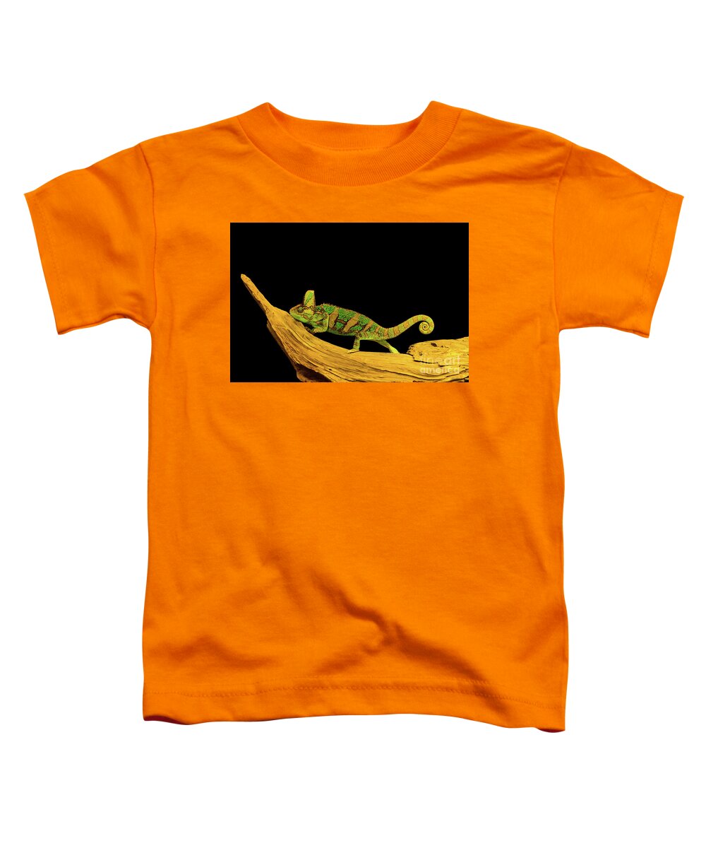 Background Toddler T-Shirt featuring the photograph Green Chameleon by Les Palenik