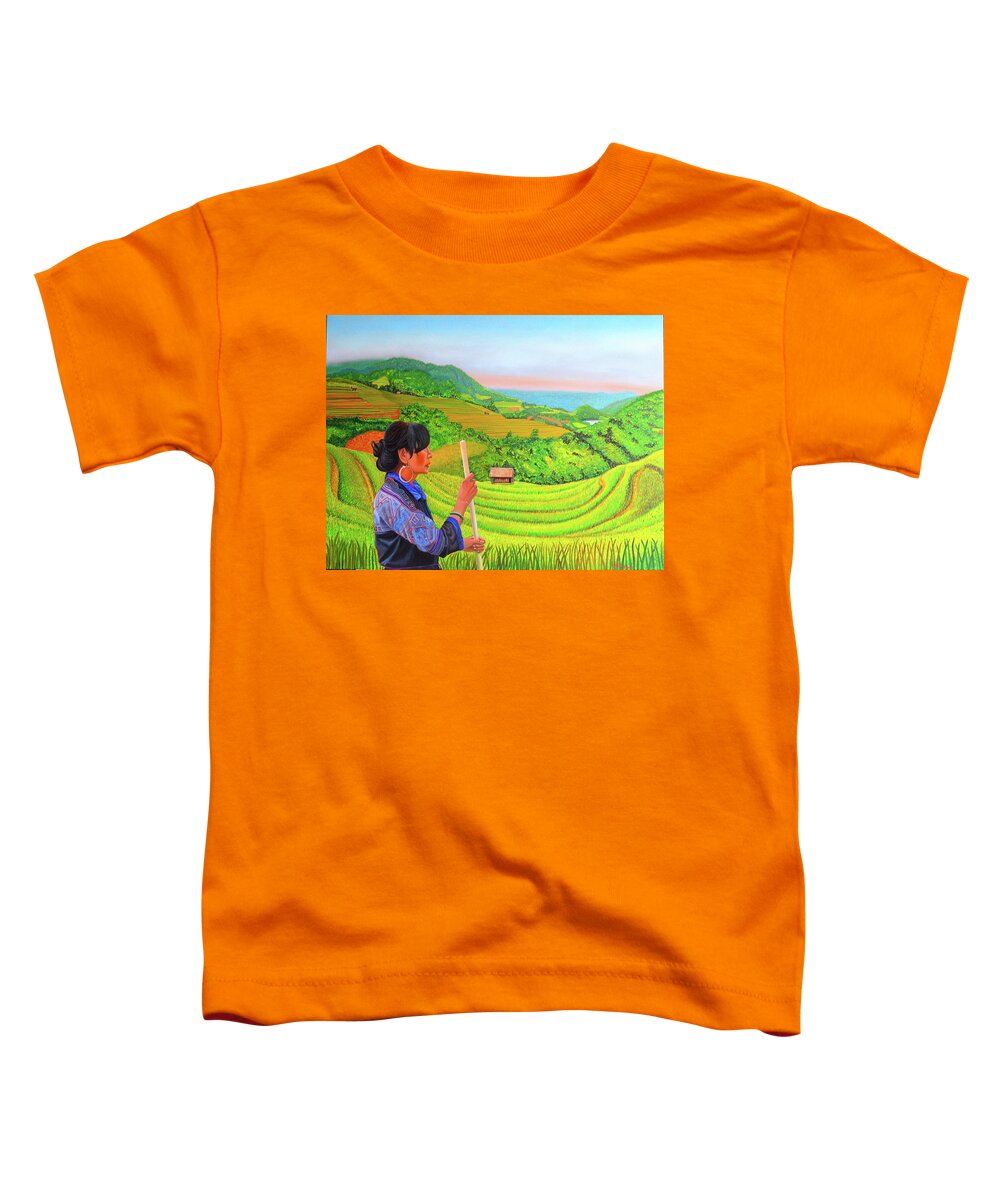Black Hmong Toddler T-Shirt featuring the painting Green Destiny by Thu Nguyen