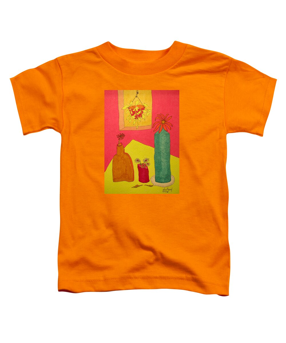 Hagood Toddler T-Shirt featuring the painting Hanging Plant And 3 On Table by Lew Hagood