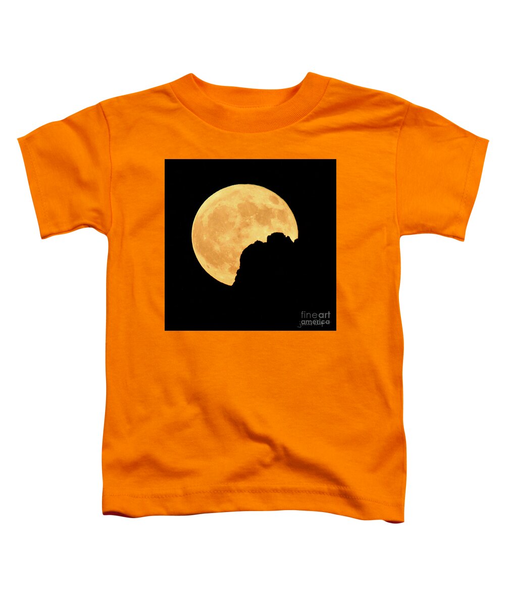 Harvest Toddler T-Shirt featuring the photograph Harvest Moon Rising Superstition Mountain by Joanne West