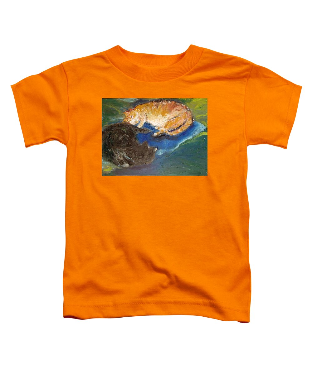 Cats Toddler T-Shirt featuring the painting Heads or Tails by Susan Esbensen