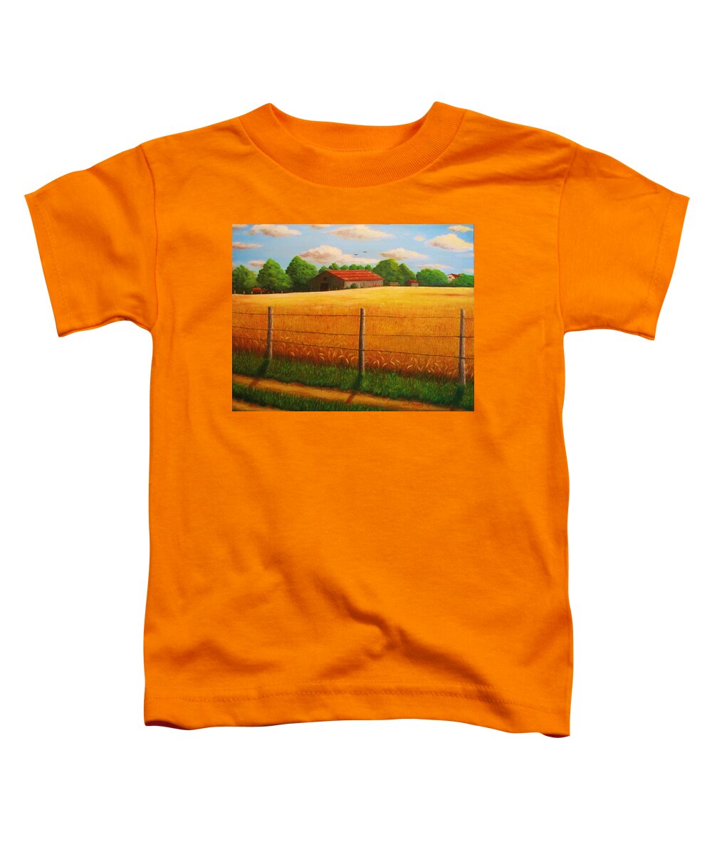 Farm Scene..... Barn Toddler T-Shirt featuring the painting Home on the farm by Gene Gregory