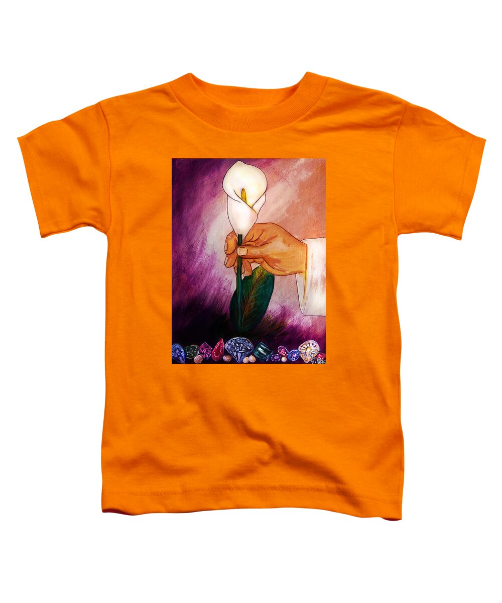 Jennifer Page Toddler T-Shirt featuring the painting In His Hand by Jennifer Page