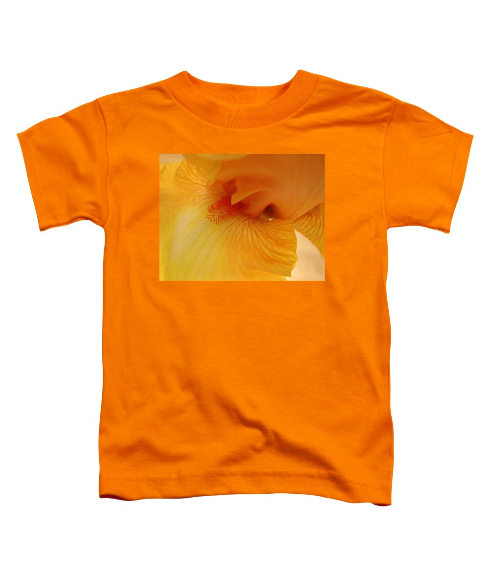 Iris Toddler T-Shirt featuring the digital art Inner Iris, Yellow, close-up by Jana Russon