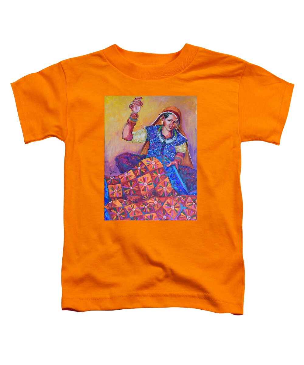 Tribal Woman Toddler T-Shirt featuring the painting Joy of Quilting by Jyotika Shroff