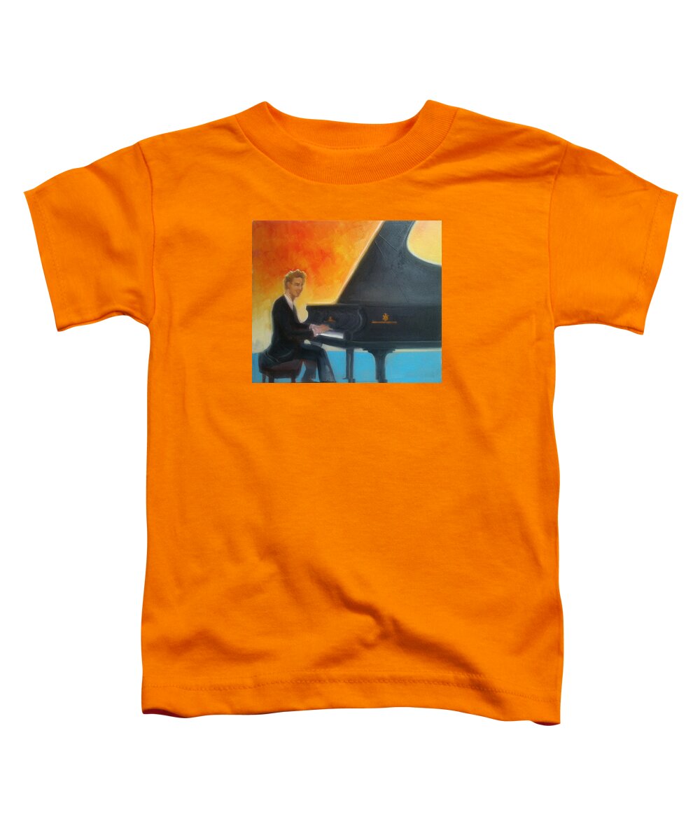 Primary Colors Toddler T-Shirt featuring the painting Justin Levitt at piano Red Blue Yellow by Suzanne Giuriati Cerny