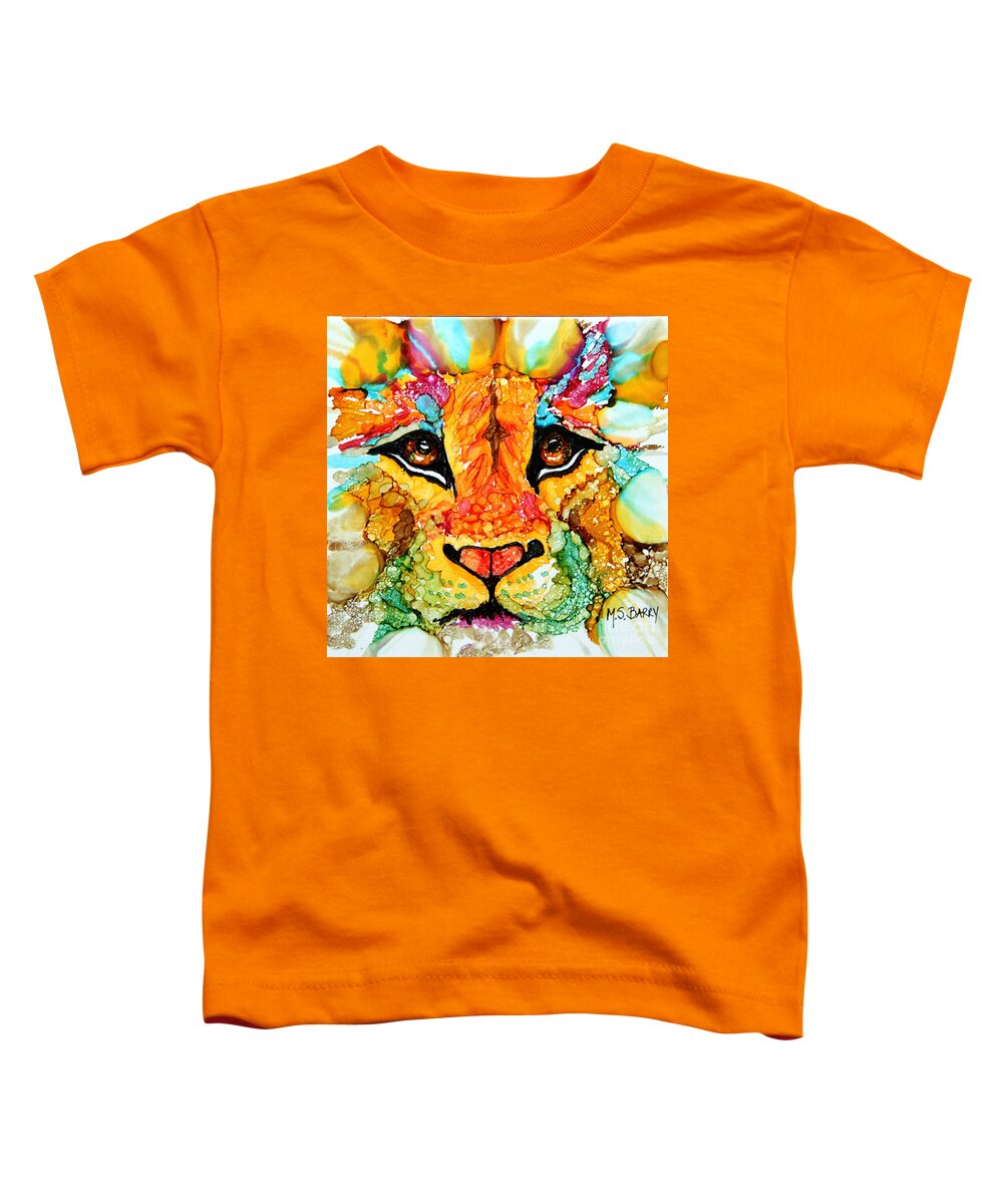Lion's Head Toddler T-Shirt featuring the painting Lion's Head Gold by Maria Barry