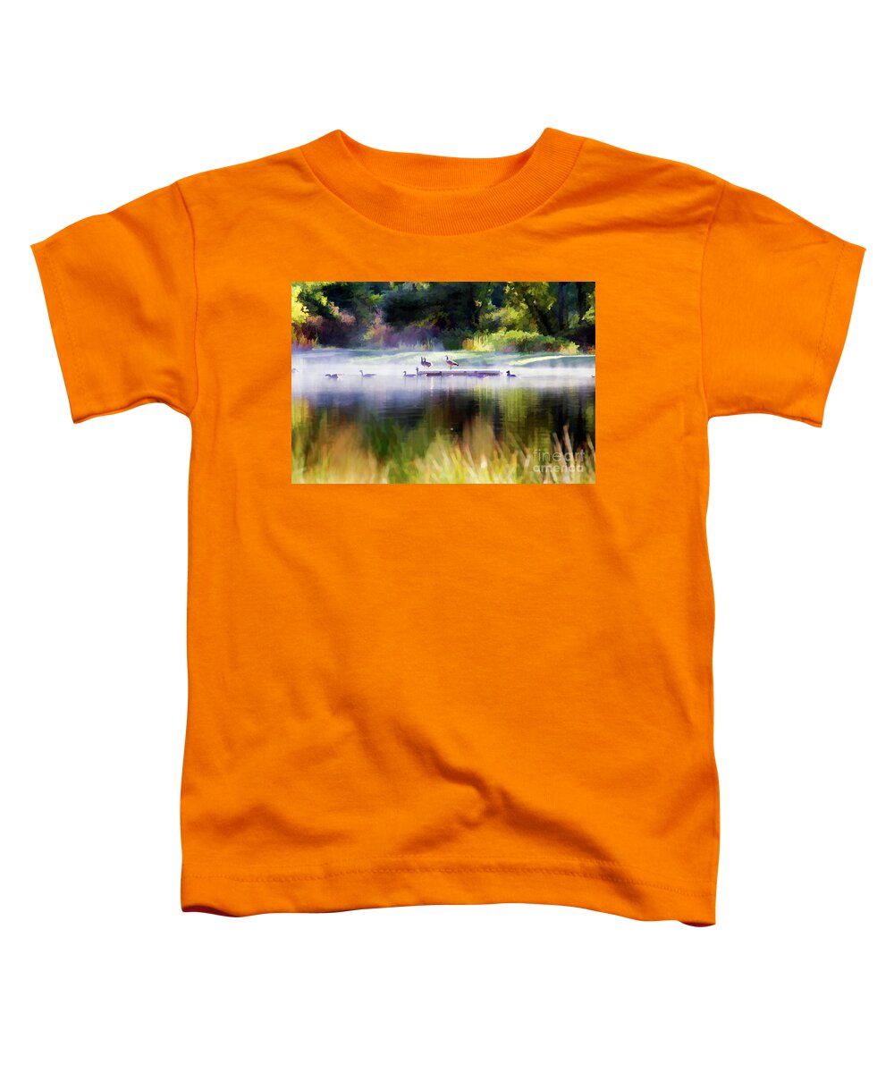 Landscape Toddler T-Shirt featuring the photograph Misty Pond 6 AM Paint by Chuck Kuhn