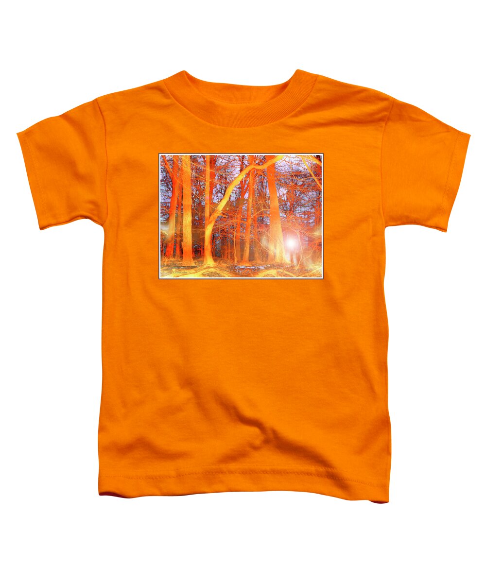Mysterious Toddler T-Shirt featuring the digital art Mysterious Light in the Woods by A Macarthur Gurmankin