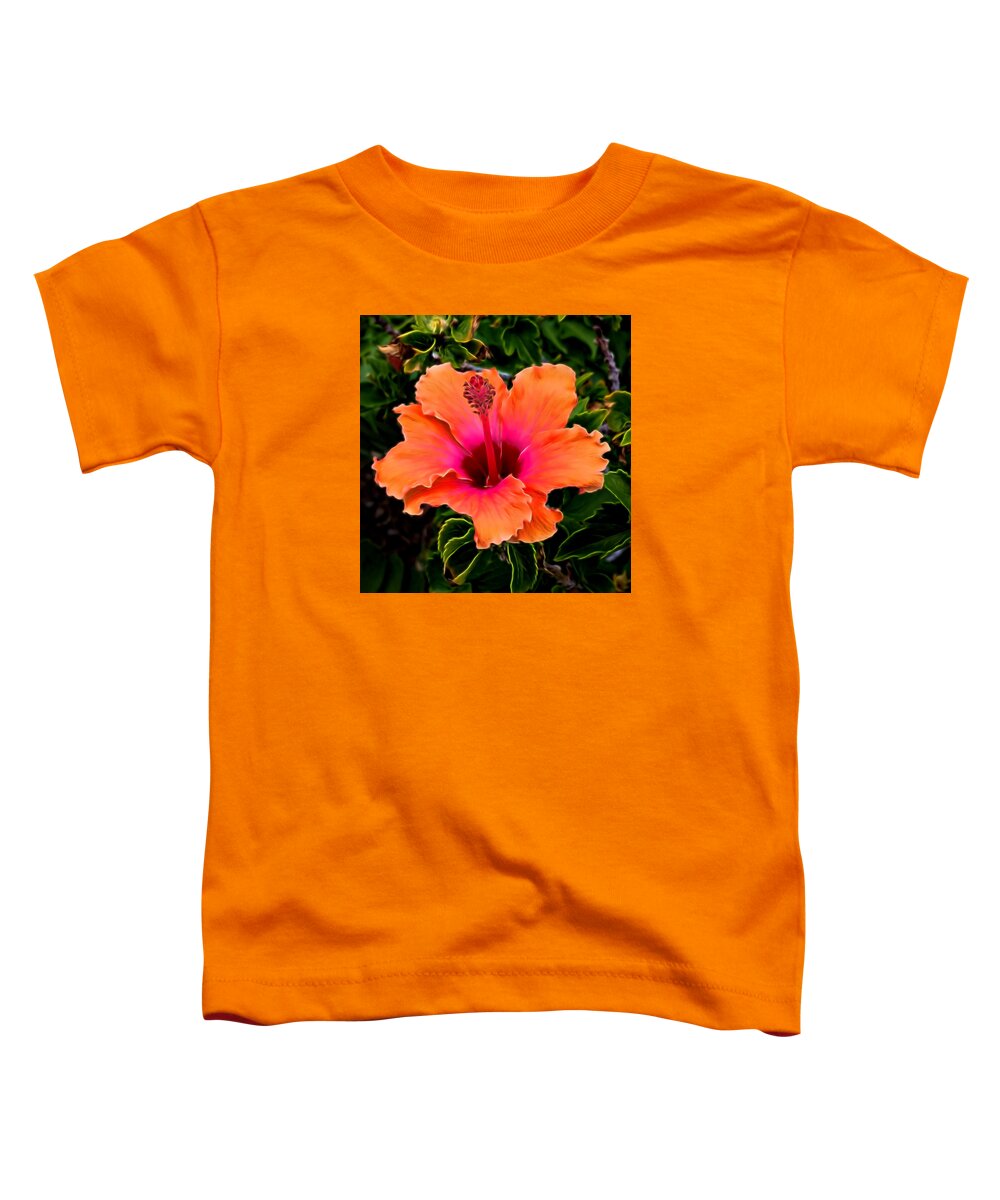 Pamela Walton Toddler T-Shirt featuring the mixed media Orange and Pink Hibiscus 2 by Pamela Walton