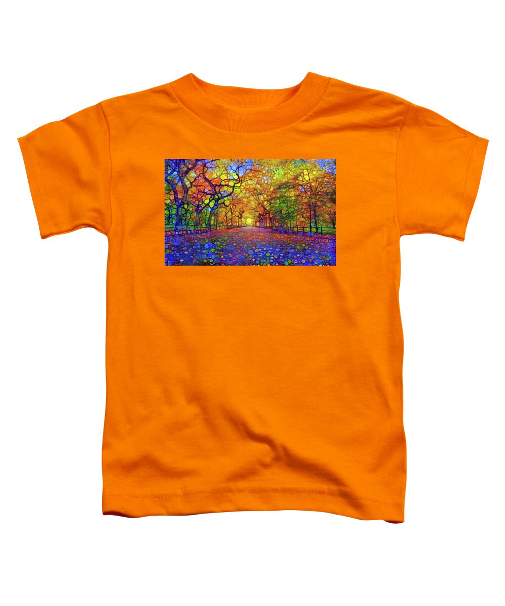 Park Toddler T-Shirt featuring the mixed media Park in Autumn by Lilia S