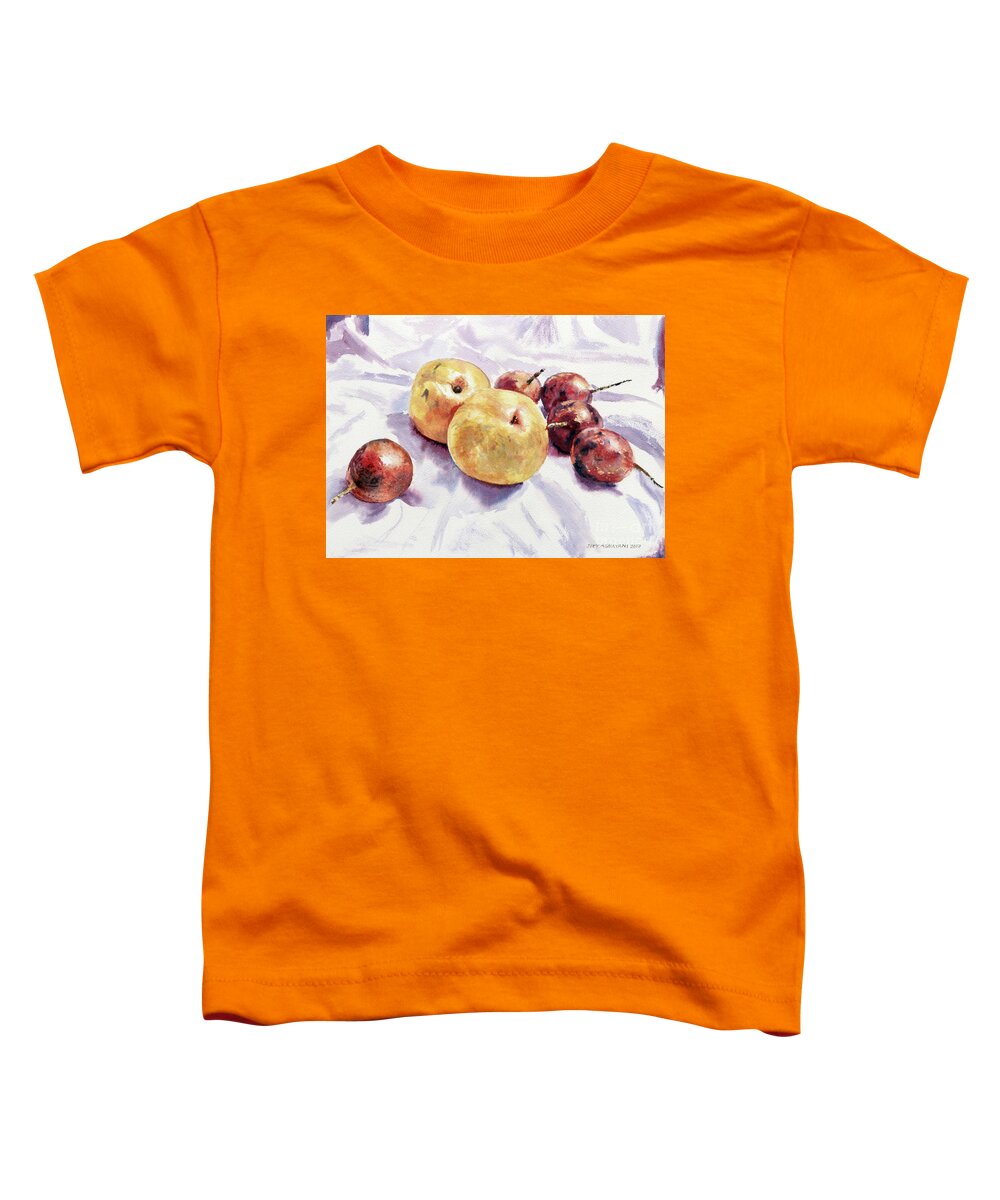 Korean Pear Toddler T-Shirt featuring the painting Passion Fruits and Pears by Joey Agbayani