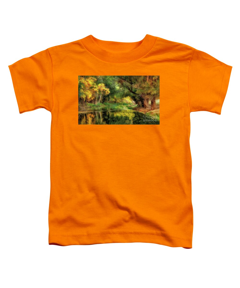 Pond Toddler T-Shirt featuring the digital art Peaceful Pond in the Trees by Walter Colvin