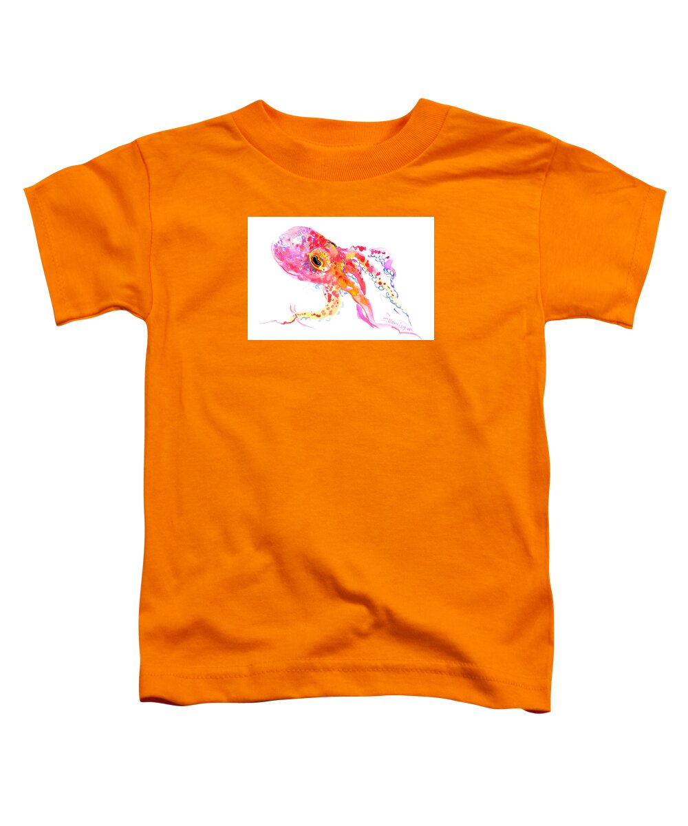 Peach Color Toddler T-Shirt featuring the painting Peach Color Octopus by Suren Nersisyan