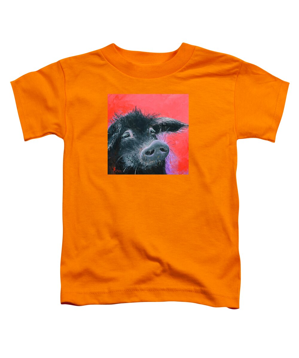 Pig Toddler T-Shirt featuring the painting Percival the Black Pig by Jan Matson