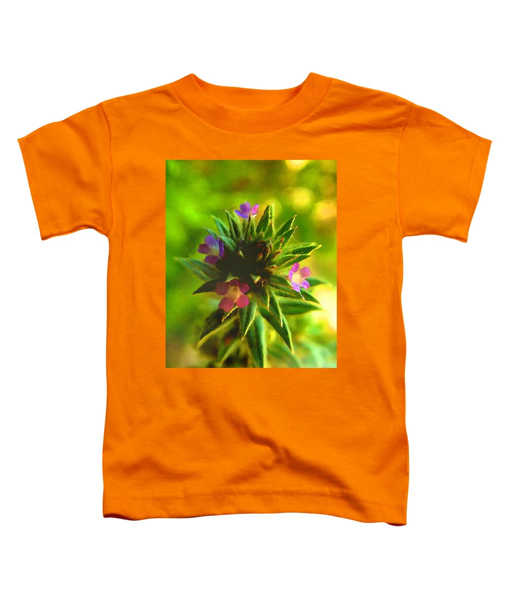 Botanical Toddler T-Shirt featuring the mixed media Pink creeper, tiny trumpets in the Morning. by Shelli Fitzpatrick