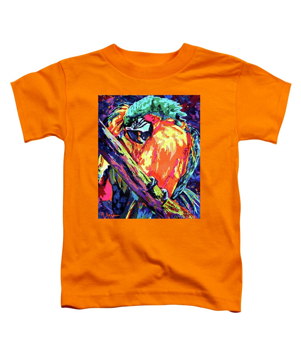 Bird Toddler T-Shirt featuring the painting Preening Macaw by Maria Arango