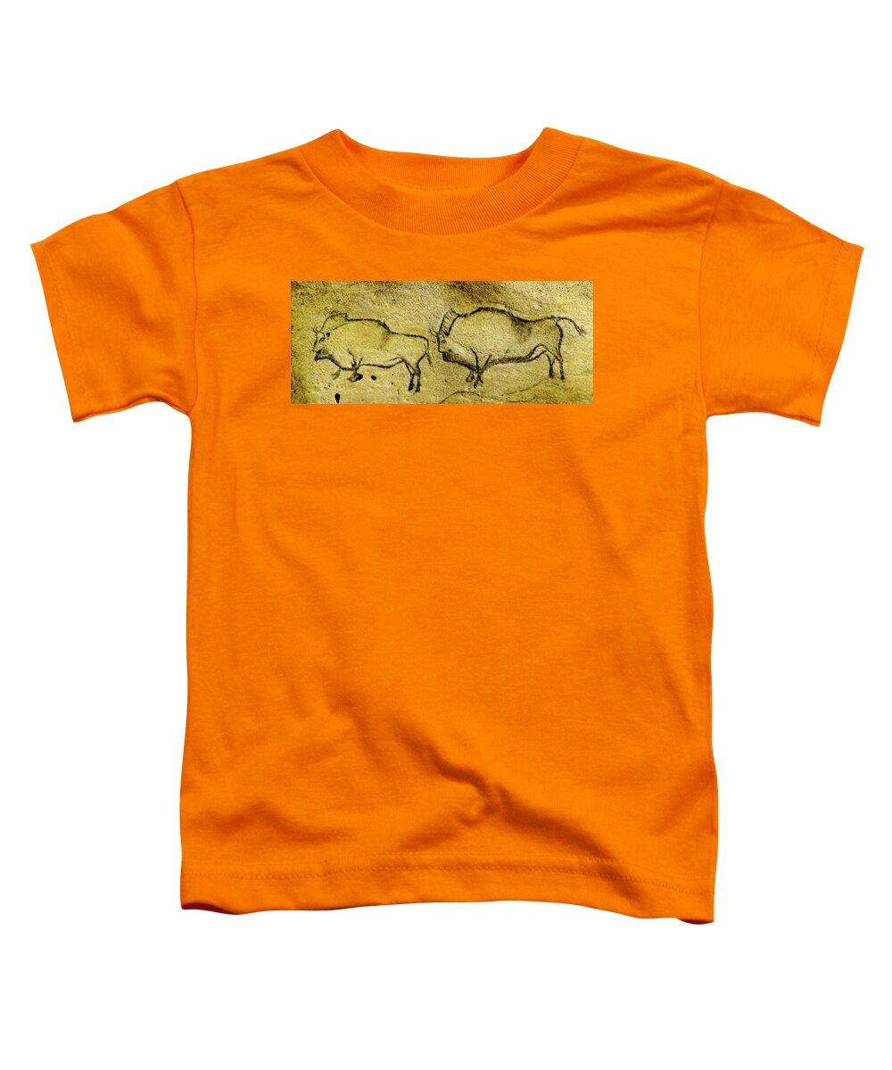 Bison Toddler T-Shirt featuring the digital art Prehistoric Bison - La Covaciella by Weston Westmoreland