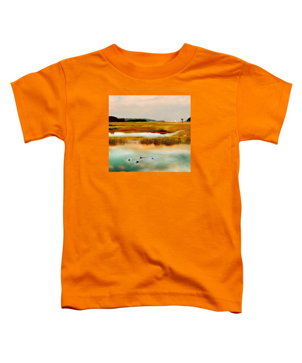 Essex River Toddler T-Shirt featuring the painting Racing the Tide by Sand And Chi