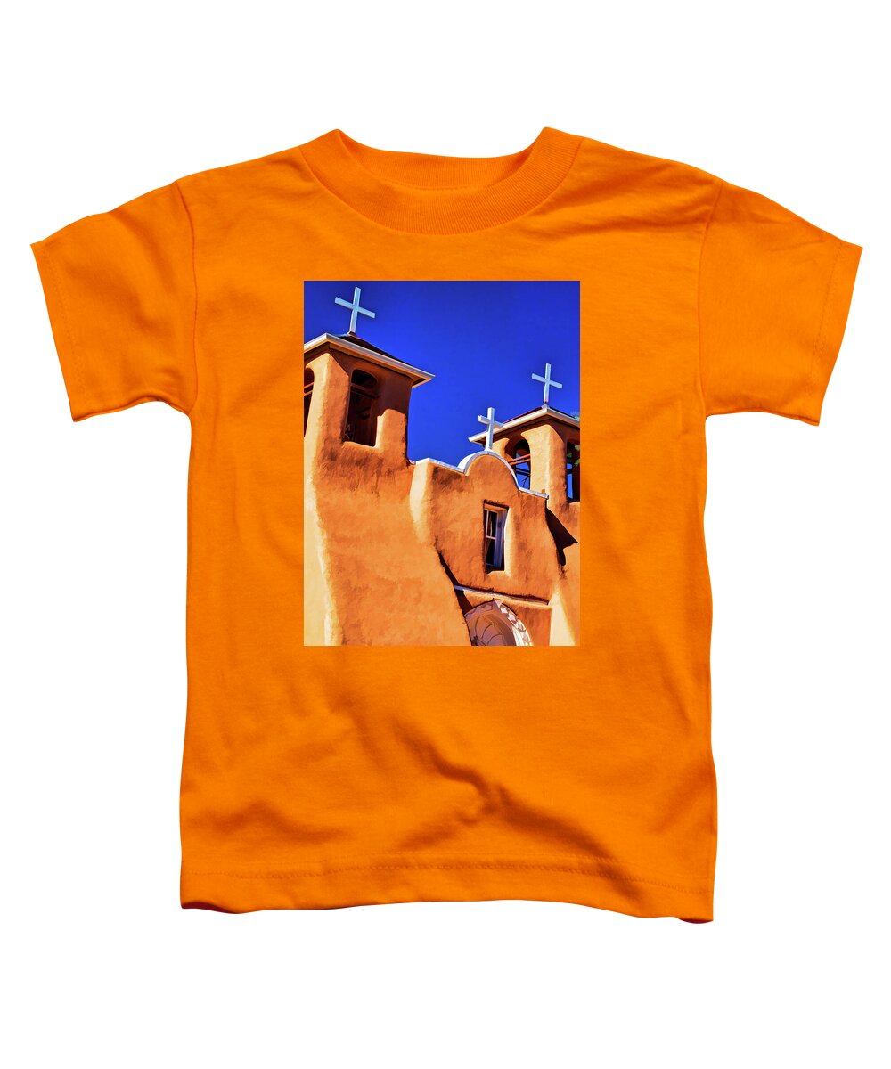  San Toddler T-Shirt featuring the digital art Ranchos de Taos church by Charles Muhle