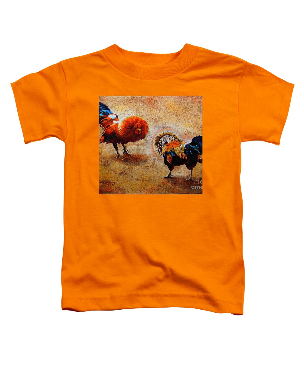 Roosters Paintings Toddler T-Shirt featuring the painting R O O S T E R S . S C E N E by J U A N - O A X A C A