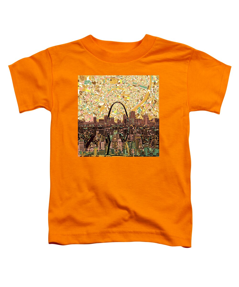 St Louis Skyline Toddler T-Shirt featuring the painting St Louis Skyline Abstract 11 by Bekim M