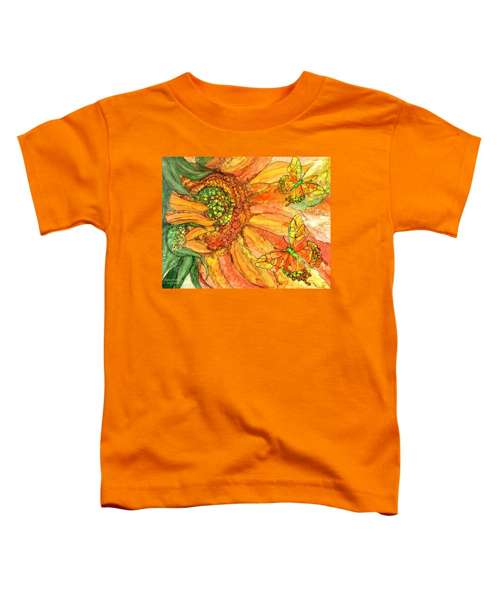 Carol Cavalaris Toddler T-Shirt featuring the mixed media Sunflower Butterflies by Carol Cavalaris