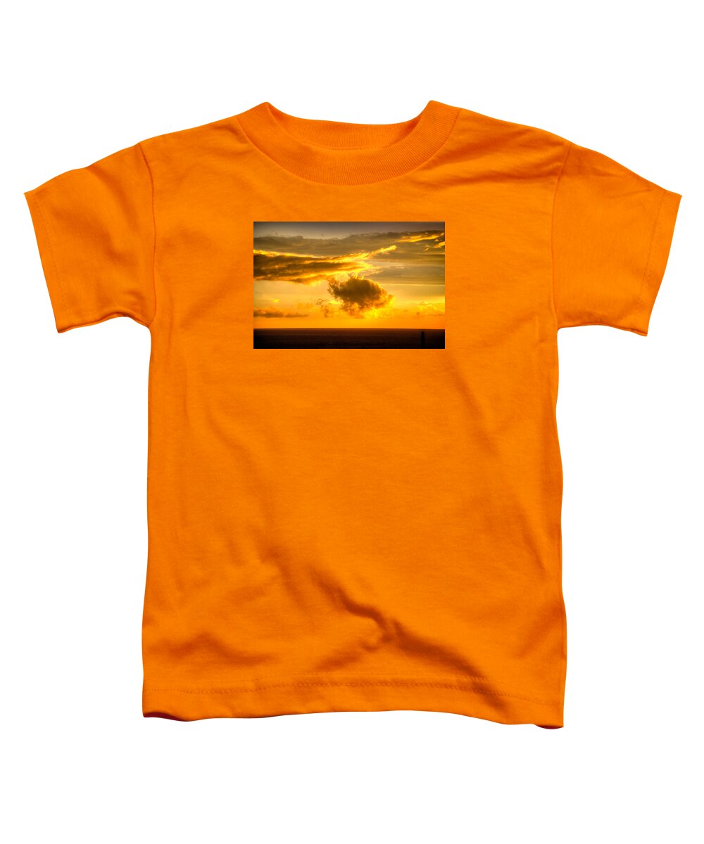 Abstract; Background; Beach; Beautiful; Beauty; Blue; Bright; Cloud; Clouds; Coast; Coastline; Color; Colorful; Dawn; Day; Dusk; Evening; Golden; Horizon; Lake; Landscape; Light; Morning; Nature; Night; Ocean; Orange; Red; Reflection; Toddler T-Shirt featuring the photograph Sunset Over The Ocean by Joseph Amaral