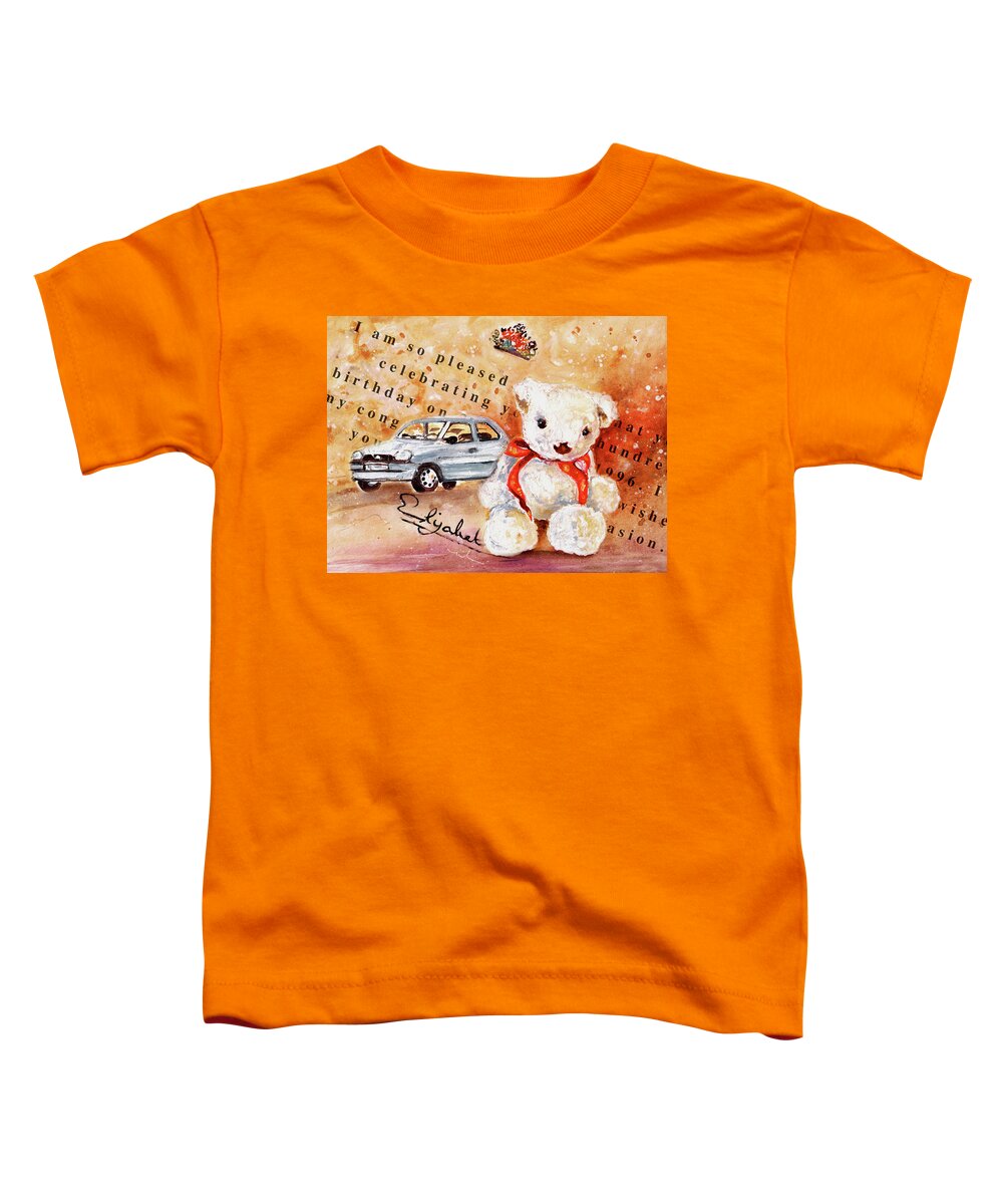 Truffle Mcfurry Toddler T-Shirt featuring the painting Teddy Bear William by Miki De Goodaboom