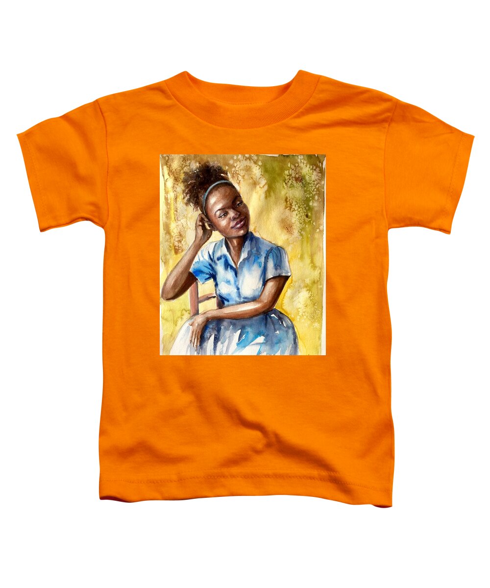 A Girl Toddler T-Shirt featuring the painting The girl with the blue dress by Katerina Kovatcheva