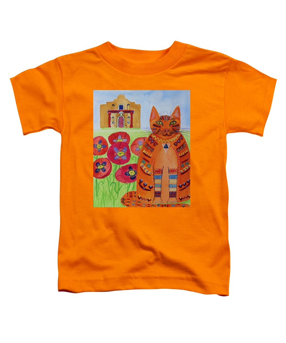 Orange Cat Toddler T-Shirt featuring the painting the Orange Alamo Cat by Vera Smith
