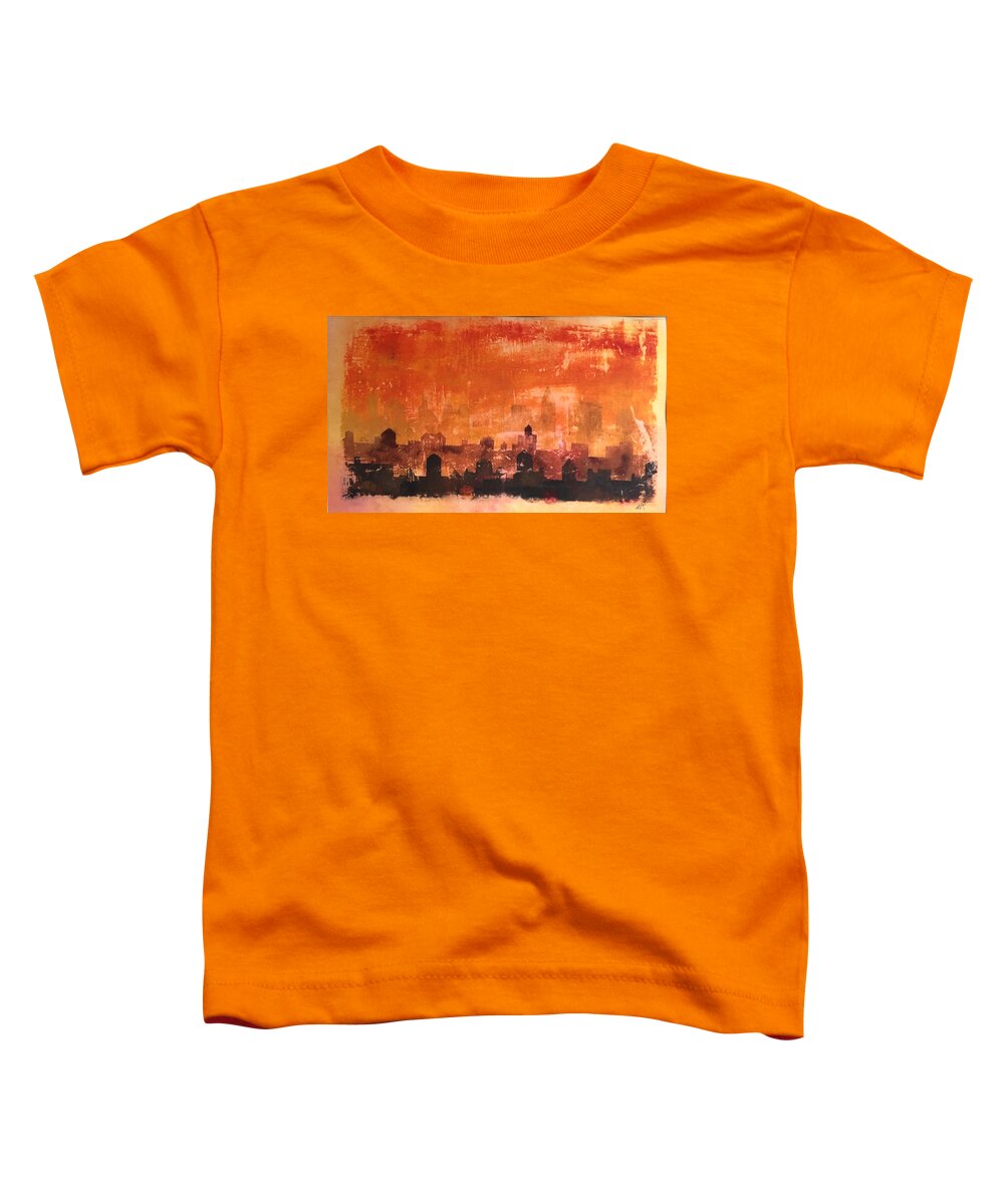 City Skyline Toddler T-Shirt featuring the painting Towers and Tanks by William Renzulli