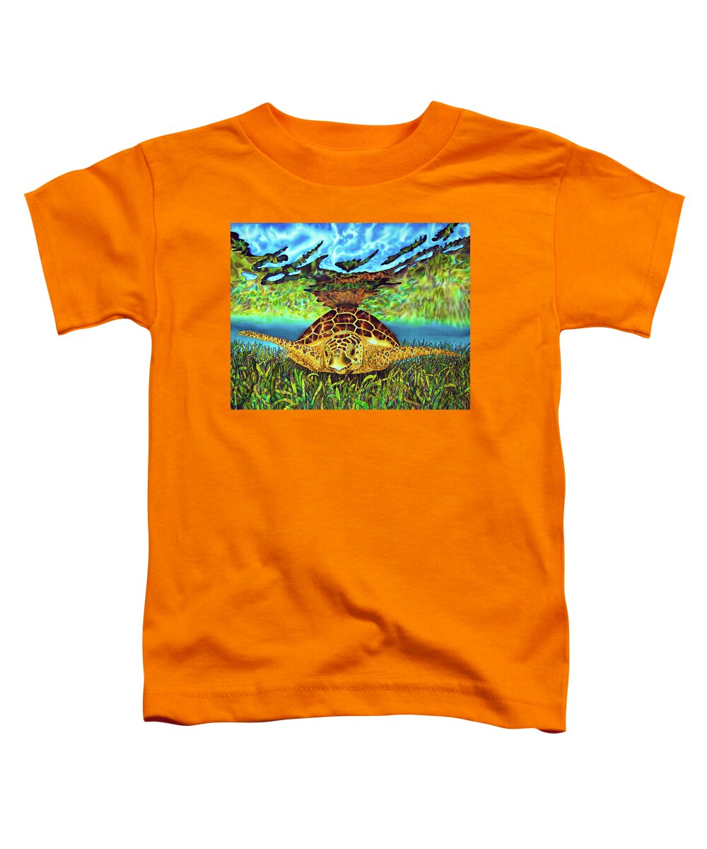 Sea Turtle Toddler T-Shirt featuring the painting Turtle Grass by Daniel Jean-Baptiste