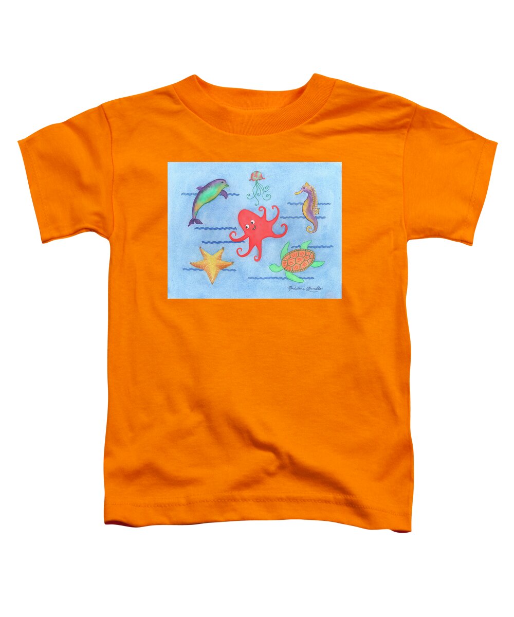 Red Octopus Toddler T-Shirt featuring the painting Under The Sea, Red Octopus by Madeline Lovallo