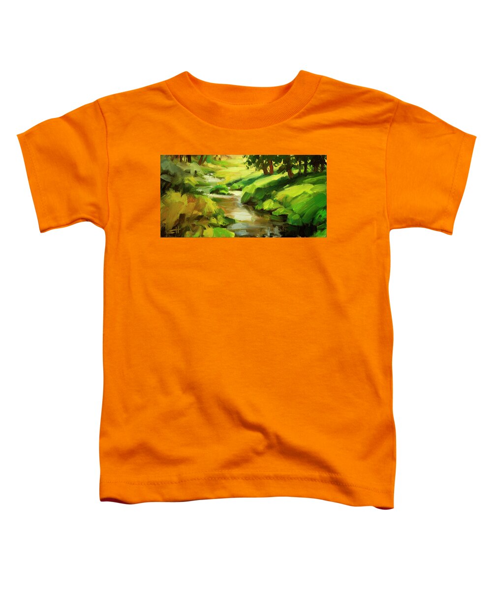 River Toddler T-Shirt featuring the painting Verdant Banks by Steve Henderson