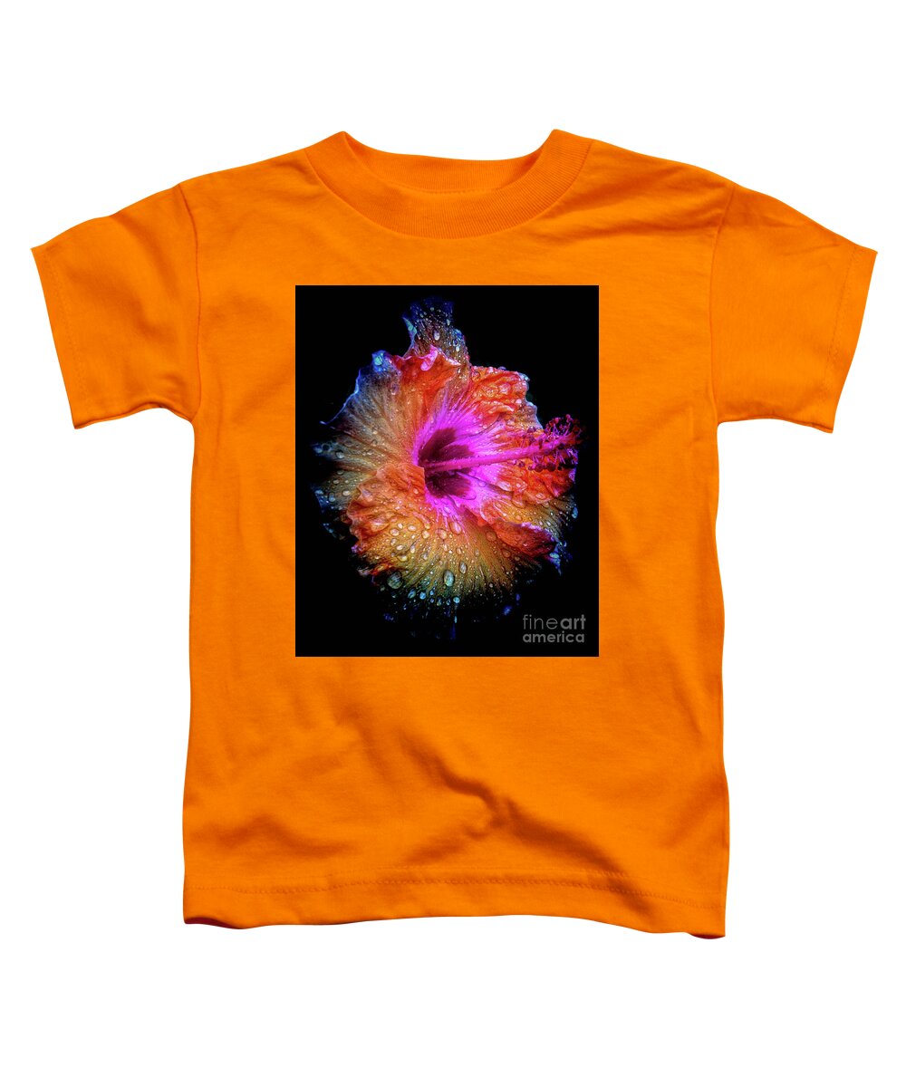 Flower Toddler T-Shirt featuring the photograph Wet Hibiscus-snapseeded by Barry Bohn